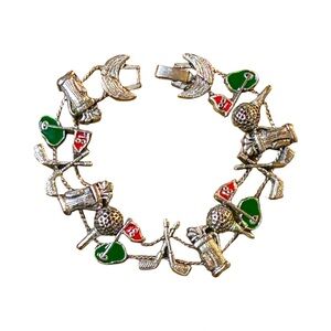 VINTAGE Silver and Enamel Golf Slider-Charm Bracelet